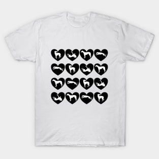 Greyhound Silhouettes Inside Black Love Hearts T-Shirt